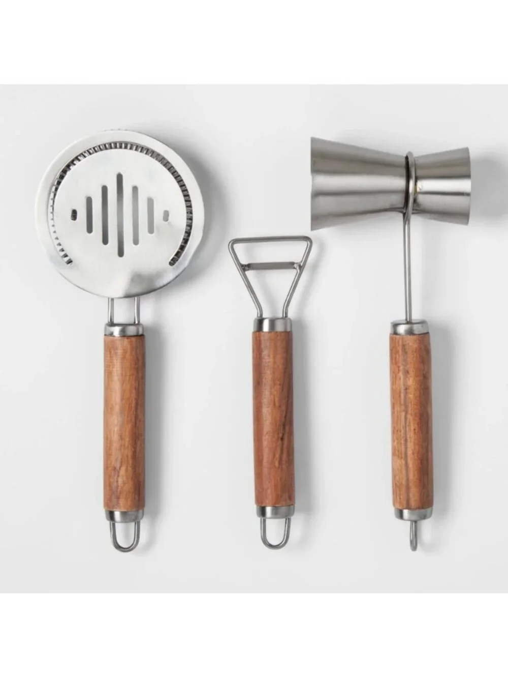 Project 62 Barware Tool Set Stainless Steel and Wood Bar Set Jigger Strainer-NWT